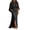 Black, variant on Women Batwing Sleeve Maxi Dress Elegant Ruched Waist Long Evening Dress Boat Neck Flowing Formal Party Gown Split Hem Cocktail Wedding Guest Dress with Pocket Wine XL