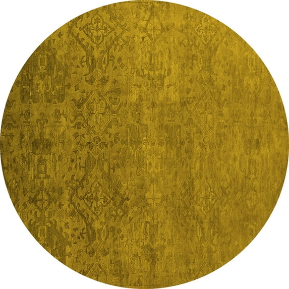 Ahgly Company Indoor Round Oriental Yellow Industrial Area Rugs, 7' Round
