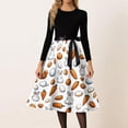 thumbnail image 2 of LWavelet Women's Long Sleeve Fit-and-Flare Dress, Patchwork Bunny & Carrot Print with Satin Bow Belt for Casual & Easter Outfits Dark Purple 2XL, 2 of 4