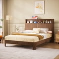 thumbnail image 2 of Queen Size Bed Frame with Storage Headboard,Built-in Charging Station,Wavy Curved Lines Design,Silent Operation,Metal Support,Walnut, 2 of 8