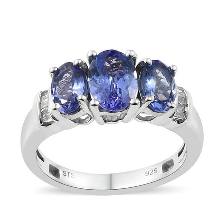 Platinum Baguette Mounting Premium AA Tanzanite Diamond Baguette Promise Ring 925 Sterling Silver Platinum Plated Gift Jewelry for Women Size 7 Ct 1.4 ()