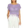 thumbnail image 2 of Sakmal Short Sleeve Trendy Tops for Women 2024 Purple Cutout Solid Fringe Crew Neck T-Shirts Womens Shirts Clearance, 2 of 4