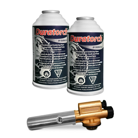 Kit de torche Duracool® DuraTorch™, comprend une tête de luxe à allumage automatique et 2 bidons de carburant pour torche. Jusqu'à % heures de temps de combustion par bidon de carburant.