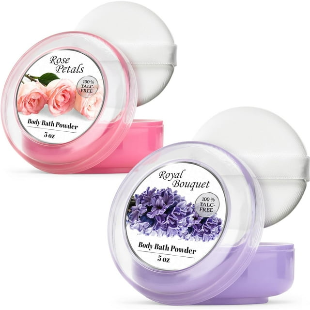 R-NEU Paquete de 2 polvos corporales para mujeres con soplo de polvo sin talco, elegante pétalo de rosa y ramo real, polvo perfumado para después del baño para una piel suave, extra grande (2 paquet