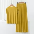 thumbnail image 4 of GEWSEY Womens 2 Piece Outfits Summer Casual Loose Short Sleeve Pullover Tops & Wide Leg Pants Lounge Sets Tracksuit Pjs New (Yellow, L), 4 of 7