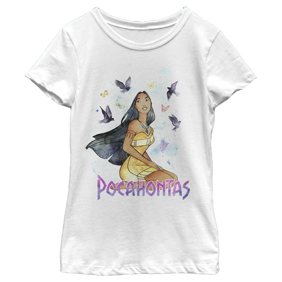 Girl's Pocahontas Free Spirit Watercolor Graphic Tee White Large