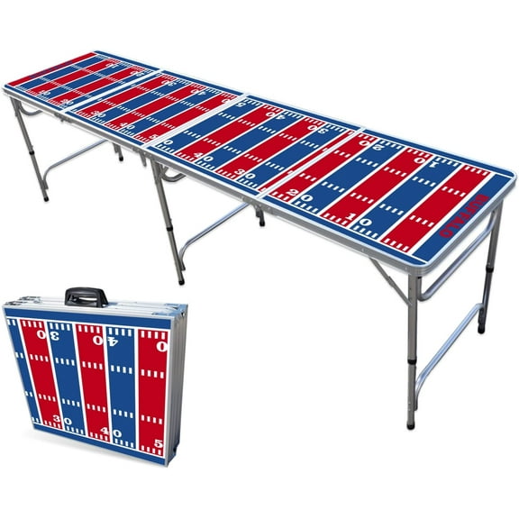 8-Foot Folding Portable Pong Table w/Optional Cup Holes & LED Lights - Buffalo Football Field (Choose Your Model)