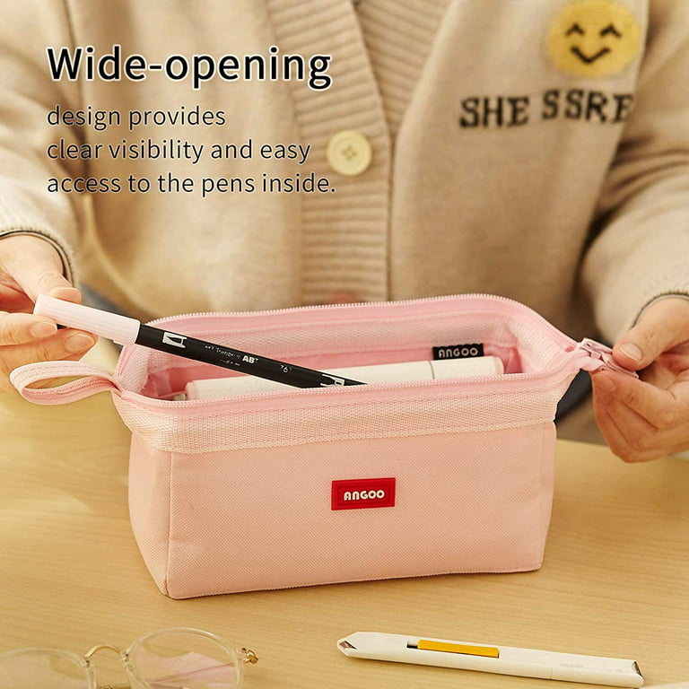 Cicimelon Pencil Case Large Capacity Pen Pouch Multifunctional Pencil Bag for School Students Teen Girls Office Women Adult (Light Pink)