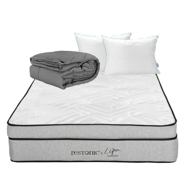 Colchón Queen Size Restonic Lipa Almohadas Royal Twin Edredón Homy