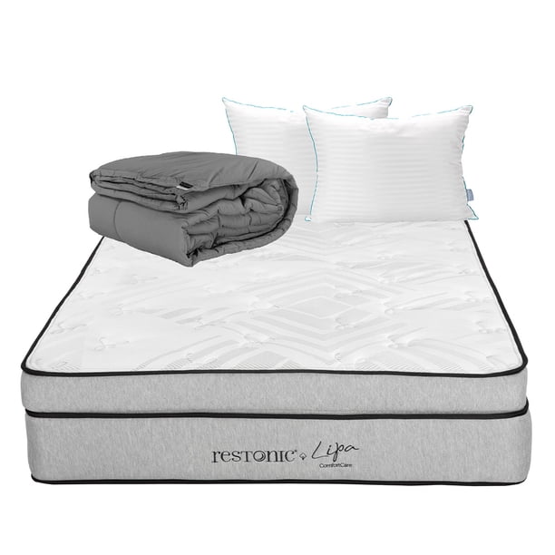 Colchón Restonic Lipa King Size + Almohadas Royal Twin + Edredón Homy