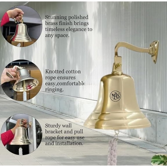 6" Solid Polished Brass Ship Bell – Wall Mounted Nautical Hanging Bell – Heavy-Duty Marine Bell – Ideal for Boats, Coastal Homes, Patios, Bars – Indoor & Outdoor Use – Gift for Maritime Enthusiasts