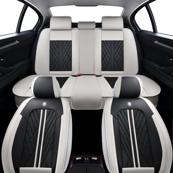 for Hyundai Tucson 2016 Car Seat Cover, Faux Leather 5 Seats Full Set Anti-Slip Lining Protect & Upgrade Car Seats, Gray and Black Car Seat Covers, Airbag-Compatible