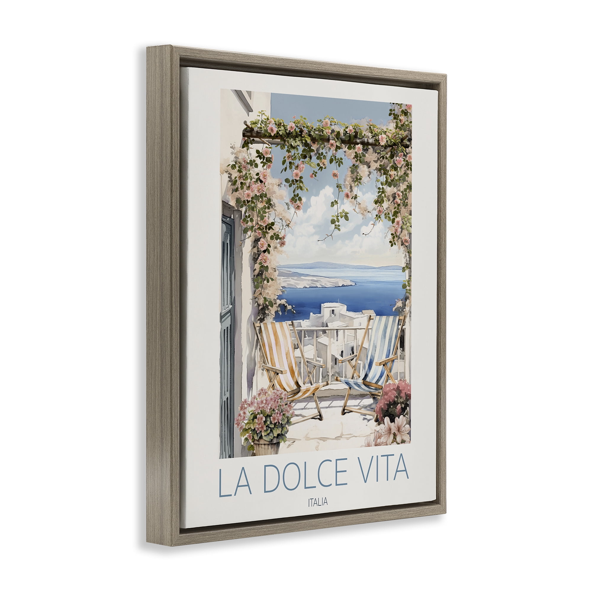 Stupell Industries Coastal Italian Balcony View Brown Framed Floater Canvas Wall Art, design by CAD Designs