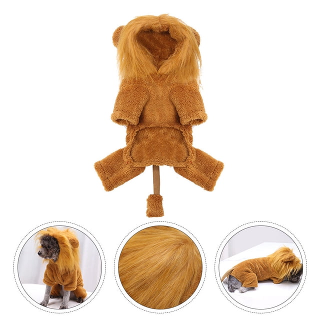 OULII Costume de Flanelle Dorée en Forme de Lion pour Chien Chat Séances Photo