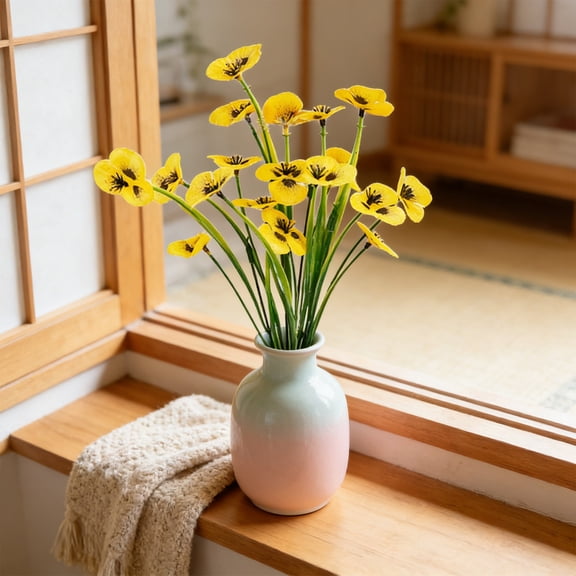 Ovzne Blue Spring Pansy Artificial Flower Spray Forked Grass Bloom Decor for Home Weddings