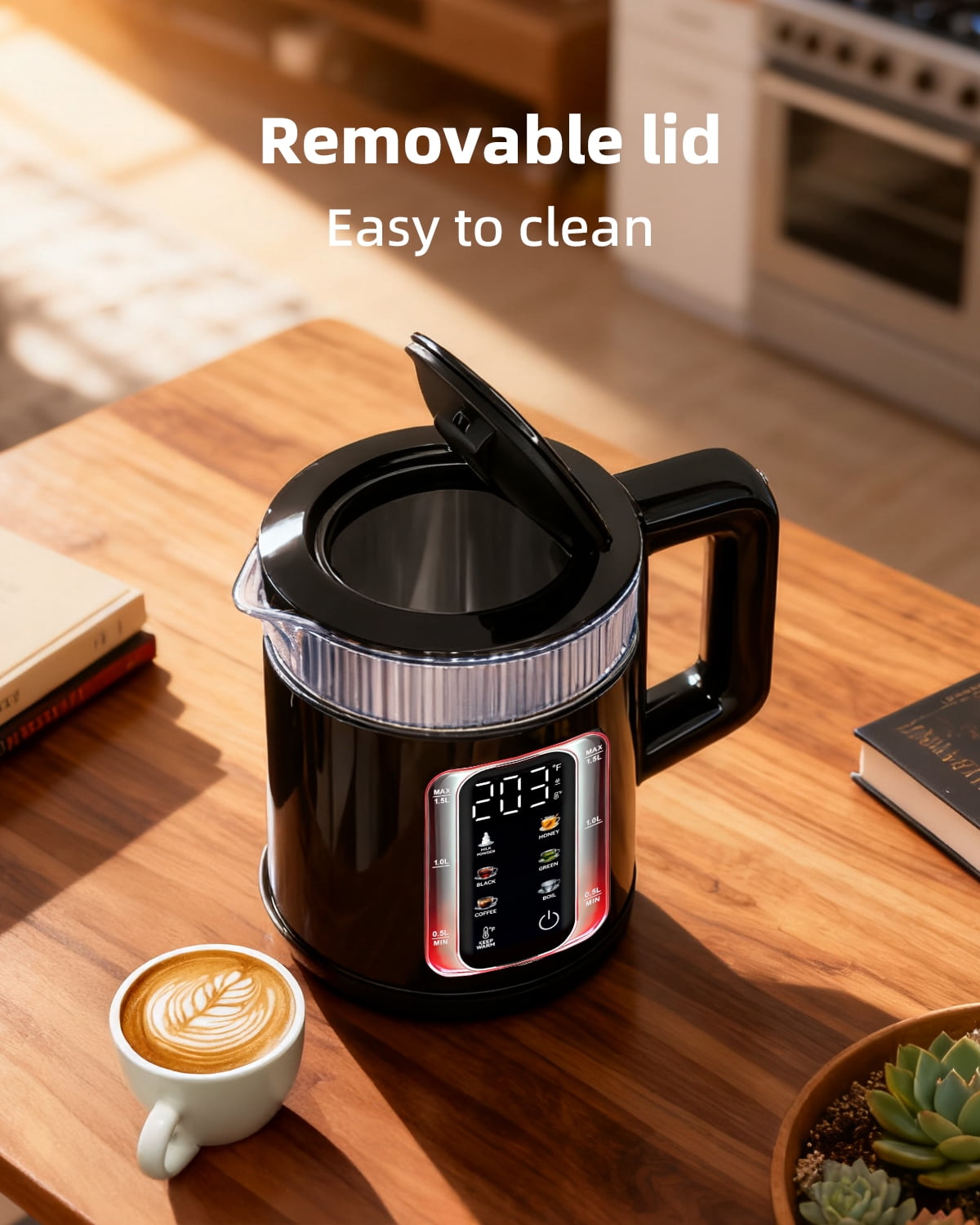 Auriswell Electric Tea Kettle with Temperature Control, 1.5L Glass smart Water Boiler for Tea, Coffee & Boil, Automatic Shut Off, 12h Keep Warm & LED One-Touch 6 Presets