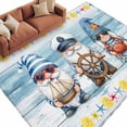 thumbnail image 2 of Summer Nautical Washable Living Room Rugs 5'x8', Cute Gnomes Crab Cartoon Rudder Starfish Blue Wood Grain Low Pile Throw Large Area Rug Non-Slip Sturdy Edge Binding Carpet for Living Room Kitchen, 2 of 9