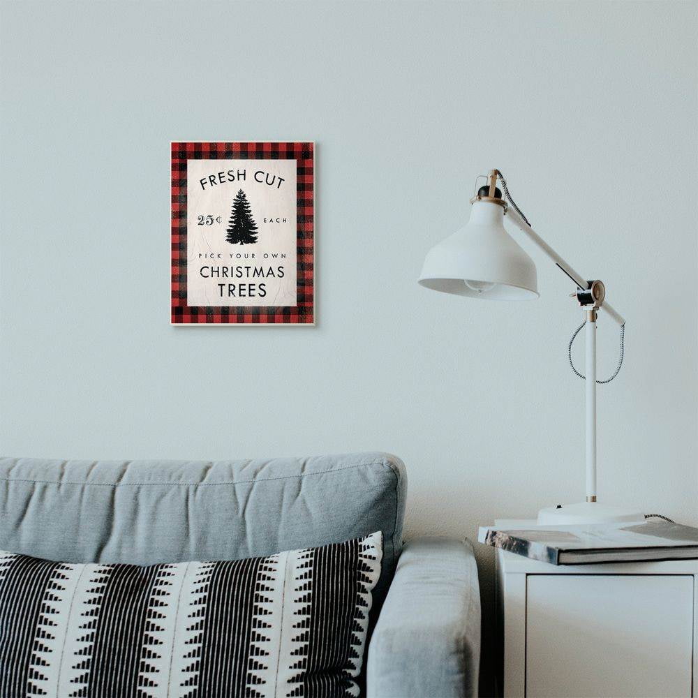 Stupell Industries Fresh Cut Christmas Trees Holiday Red Plaid Word Design Wood Wall Art By Artist Daphne Polselli