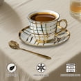 thumbnail image 7 of Yabanana 13 Pcs Ceramic Coffee & Tea Cups Set with plate and Metal Stand for Tea, Coffee, Cafe Mocha, (Set of 4, 7 oz, Linear), 7 of 7