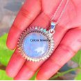thumbnail image 4 of Real 925 Sterling Silver Pendant For Women Men, Genuine Rainbow Moonstone Round Gemstone Unique Handcrafted june Birthstone Jewelry, 4 of 5