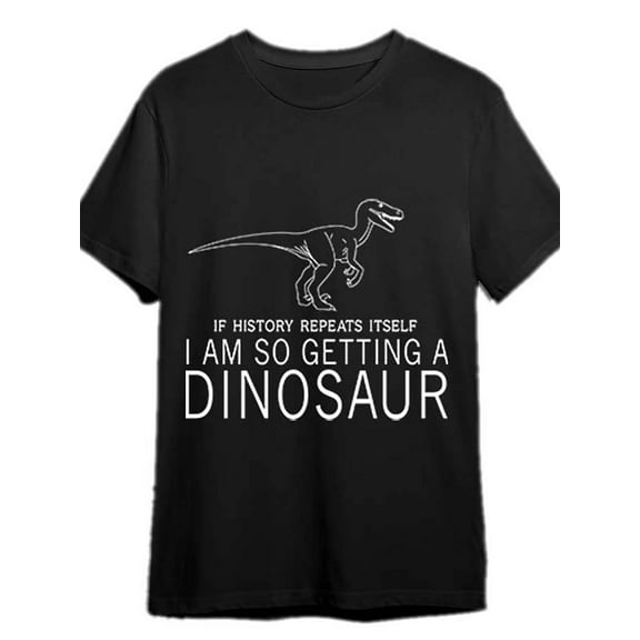 Men's Funny Dinosaur Graphic T-Shirt - "If History Repeats Itself, I Am Short Sleeve Tee, Casual & Comfortable Fit, Machine Washable, Humorous Apparel | Graphic Tee | Cotton Fabric, Dinosaur Toys