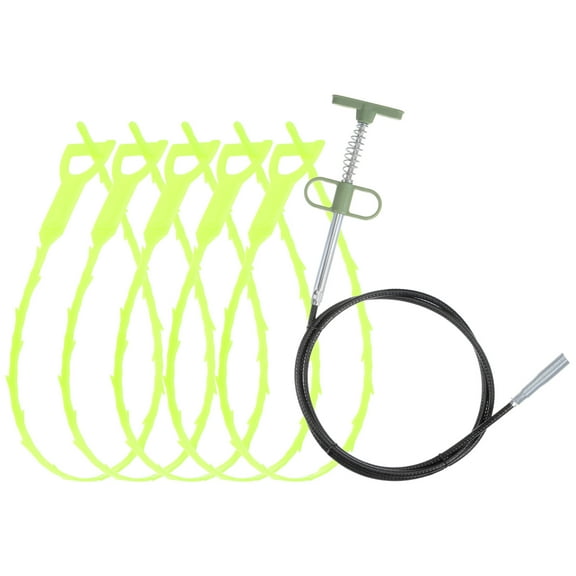 Drain Clog Remover Tool 1.6m Metal Clog Remover 5pcs Plastic Clog Remover, Blue