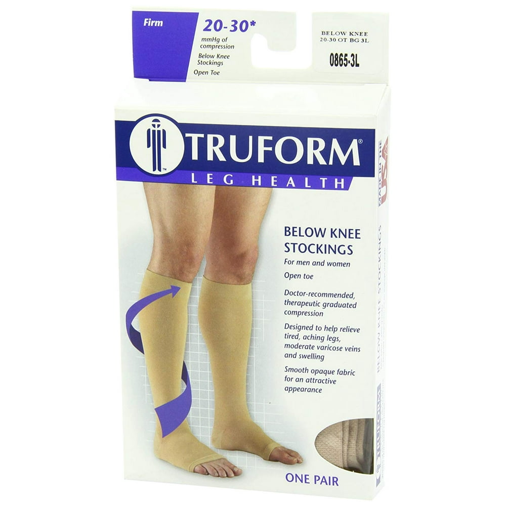 Truform Compression Stocking, KneeHigh Length, OpenToe, Beige, 3XLarge