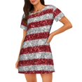 thumbnail image 1 of Fotbe America Flag Glitter Bata de Dormir para Mujer con Estampado, Camisón de Algodón de Manga Corta, Ropa de Dormir Casual, 1 of 6