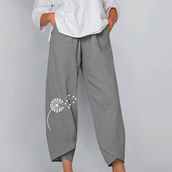 Lilgiuy Women's Loose Print Solid Color Pocket Loose Pants Dance Performance Pants