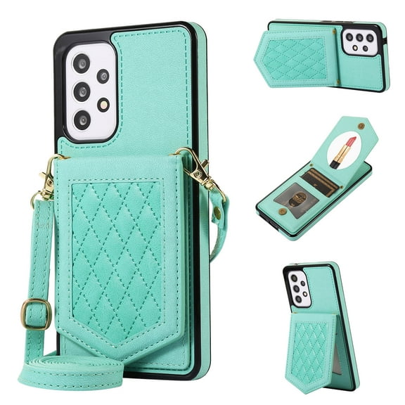 Galaxy A53 5G Wallet Case 6.5" 2022, Allytech Crossbody Shoulder Carrying Purse Cover RFID Blocking Card Slots Holder Flip PU Leather Stand Shockproof Case for Samsung A53 5G (Non 4G Version), Green