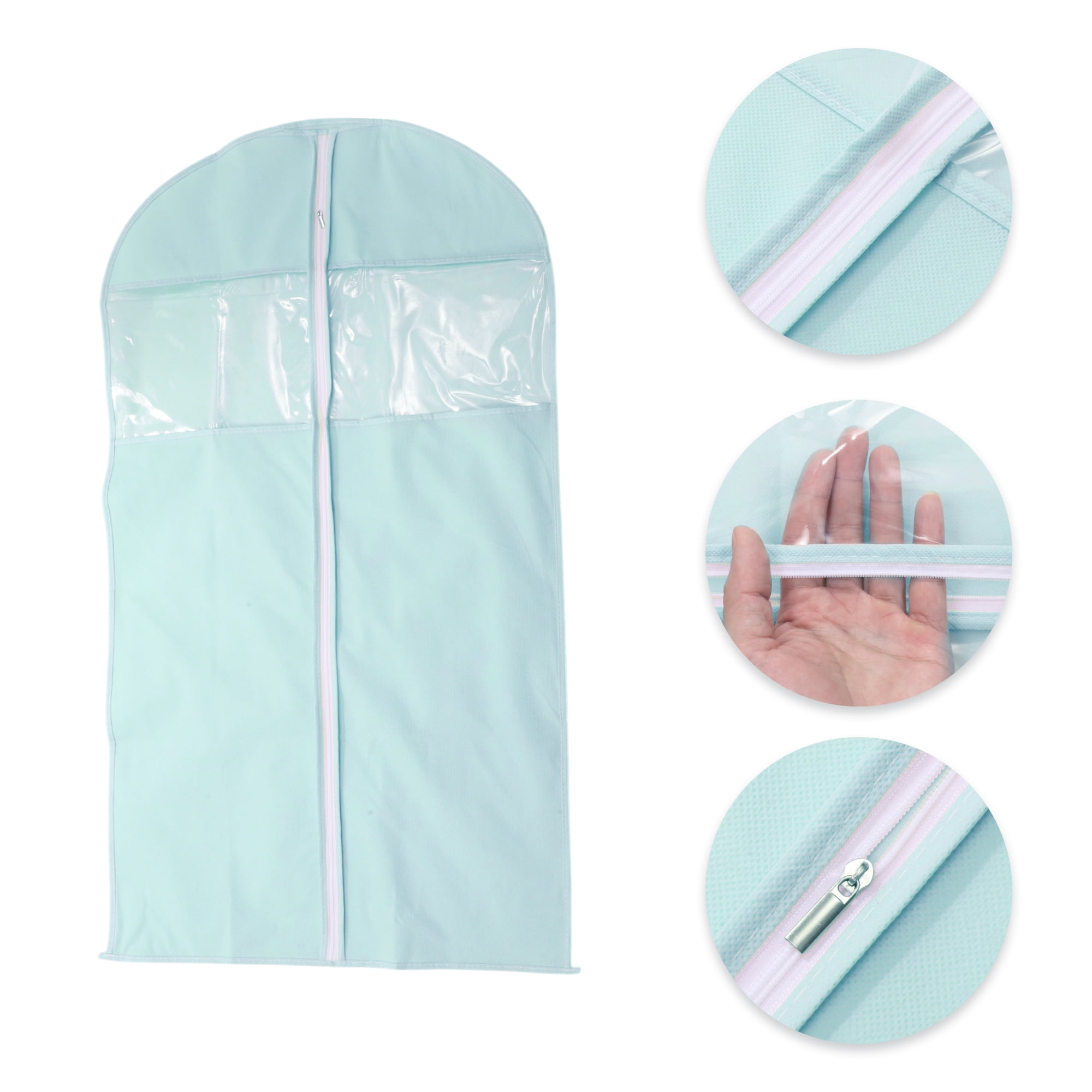 Unique Bargains 3 Pcs Dustproof Double Window Garment Bag Blue 43.31"x23.62"