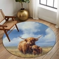 thumbnail image 2 of Highland Cow 6FT Round Area Rugs for Living Room Rustic Art Calf in A Lush Farmhouse Grassland Ultra-Thin Non-Slip Round Rugs Machine Washable Low Pile Circle Carpet for Bedroom Kitchen Nursery, 2 of 9