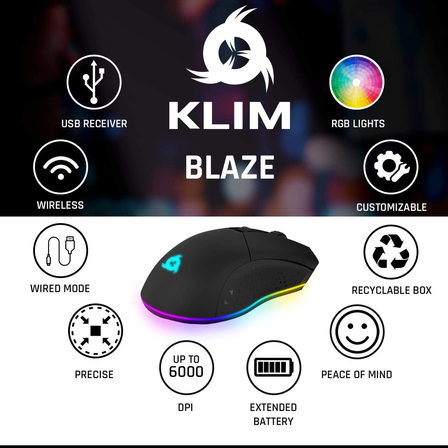 KLIM Blaze X RGB + New 2023 + Rechargeable Wireless Gaming Mouse with  Charging Dock + Long-Lastin