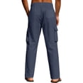 thumbnail image 5 of Gytharion Mens Solid Color Cargo Pants Elastic Waist Drawstring Multiple Pockets Casual Trousers For Daily Outdoor Wear Fashionable Cotton Linen Pants, 5 of 5