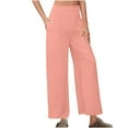 thumbnail image 3 of pstuiky Womens Casual Pants, Cotton and Linen Solid Color Loose Long Linen Pants Pants Relaxed Fit Womens Workout Pants Pink XXL, 3 of 8