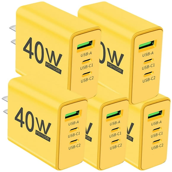 Cargador de Celular DashYellow 5 Pzas 3 Puertos USB 5V 2.4A Max 40W 100-240V 50-60Hz Amarillo HotShot