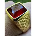 thumbnail image 5 of Men's 3.00Ct Emerald Cut Simulated Red Ruby Solitaire Wedding Pinky Ring 14K Yellow Gold Plated 925 Sterling Silver, 5 of 5