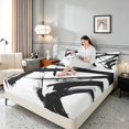 thumbnail image 3 of Manfei Abstract Brushstroke Queen Sheets, Black and White Queen Sheet Sets, Black Reversible 4-Piece1 Flat Sheet + 1 Fitted Sheet + 2 Pillowcases, 3 of 6