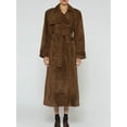 thumbnail image 5 of Womens Faux Suede Long Trench Coat Notched Lapel Double Breasted Pea Coat Overcoat with Belt Light Brown M, 5 of 9