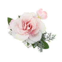 Unique Bargains 1 Pc Women's Flexible Simulated Flowers Hair Clips Comb for Parties Pink Polyester Fabric Iron