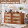 thumbnail image 5 of Leyaoyao 23" Rattan Nightstand with Charging Station, Adult 3-Drawer Boho Bedside Table, Tea Brown Storage Cabinet for Bedroom, Living Room, Hallway, 5 of 8
