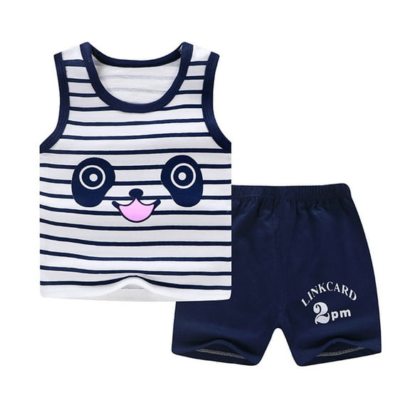 Cethrio Kids Boys Outfit Sets, Sleeveless Cotton Summer Shirts and Shorts Set Blue Size 0-6 T