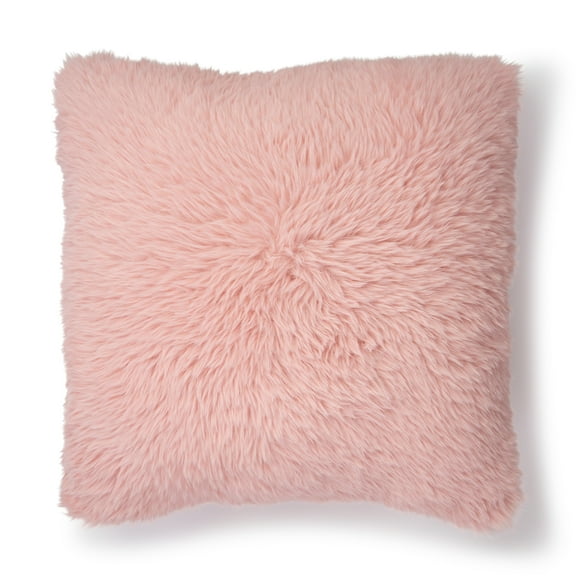 Mainstays Square, High Pile, Faux Rabbit Fur,  Decorative Pillow, 17" x 17", Pink, 1 per Pack