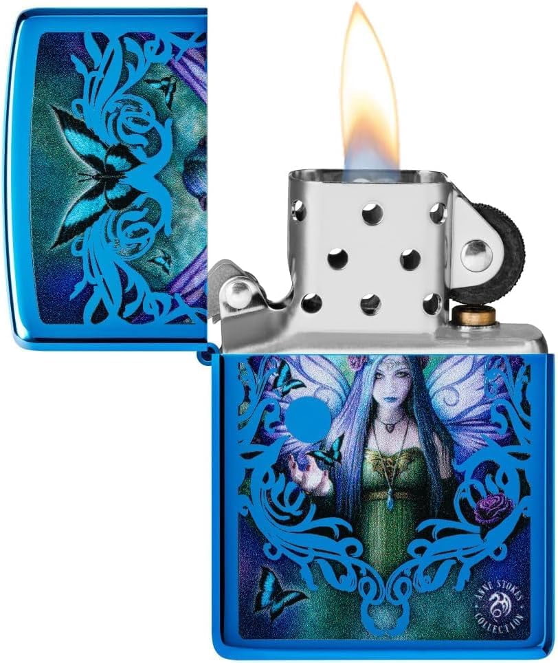 Zippo Lighter - Customized Message on Mystic Aura Fairy - High Polish Blue 48985