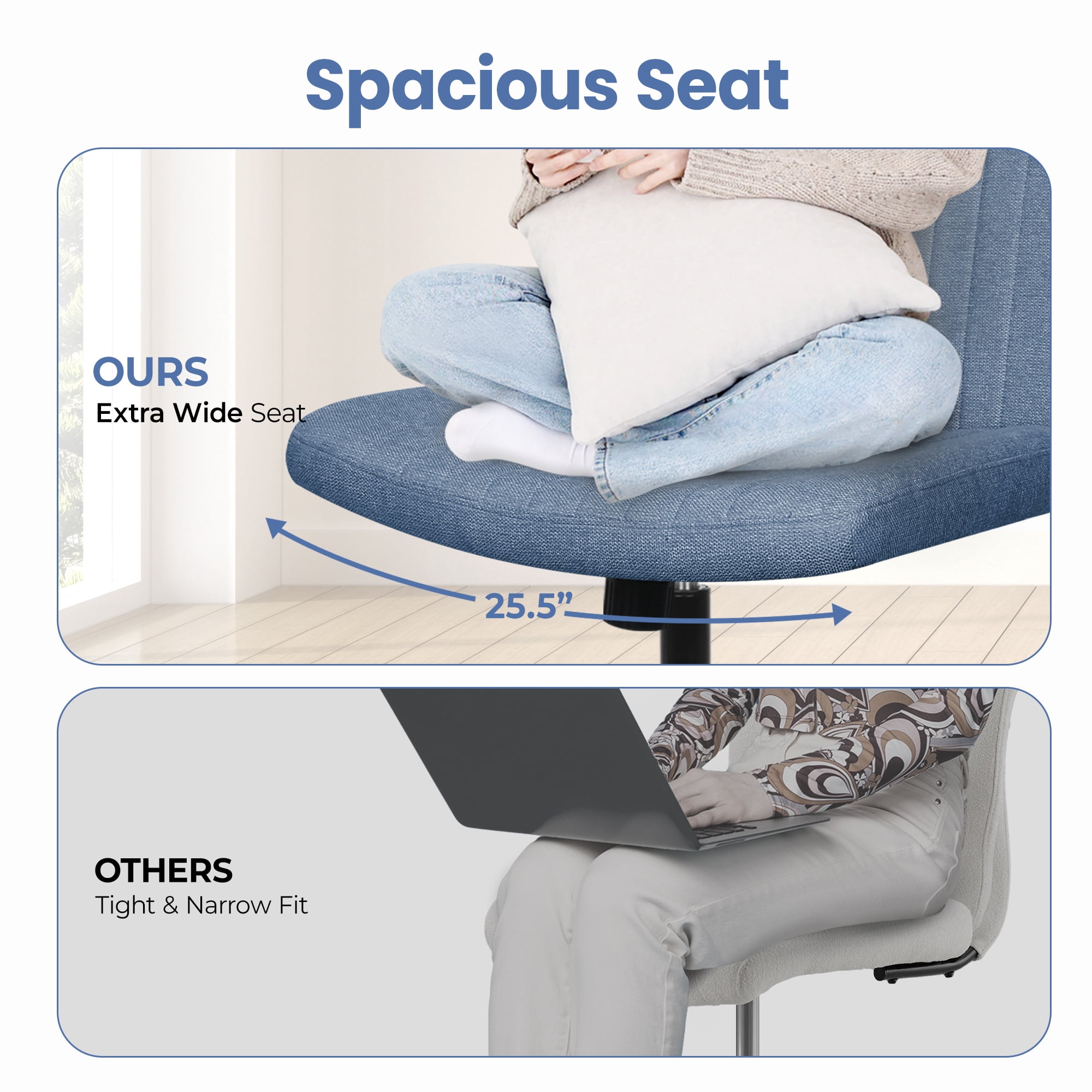 Celtoss Criss Cross Home Office Chair, Armless Swivel Task Computer Chair No Wheels, in Fabric, Vanity Style, Blue
