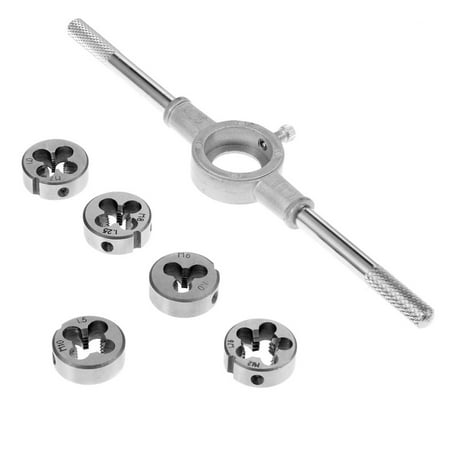 

NUOLUX 6 Pcs Metric Die Set with Wrench M6-M12 Hand Threading Tool Steel Threading Tool Coarse Screw Die Cutting Tapping Tool