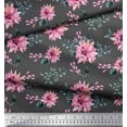 thumbnail image 2 of Soimoi Grey Heavy Canvas Fabric Leaves & Chrysanthemum Floral Printed Fabric 1 Yard 58 Inch Wide, 2 of 3