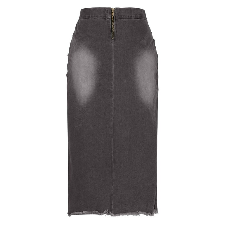 Women's Denim Pencil Skirt – High Waist Midi Jean Skirt With Side Slit