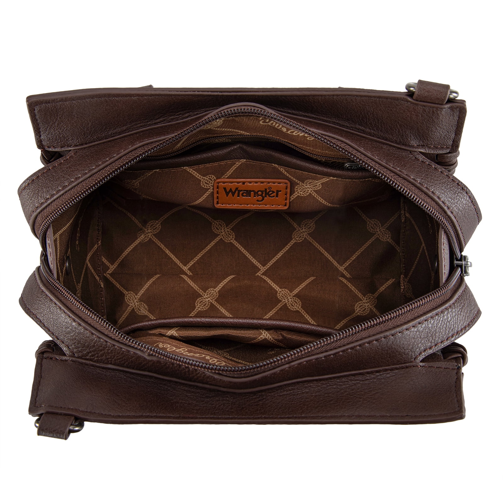 Wrangler Purses for Women Carry All Handbags Small Crossbody Purses with Zipper, Coffee