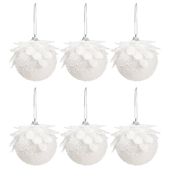 CSChome Christmas Pendants 6Pcs Christmas Balls Hanging Pendants with Lanyard Sparkling Finish Xmas Tree Hanging Ornaments